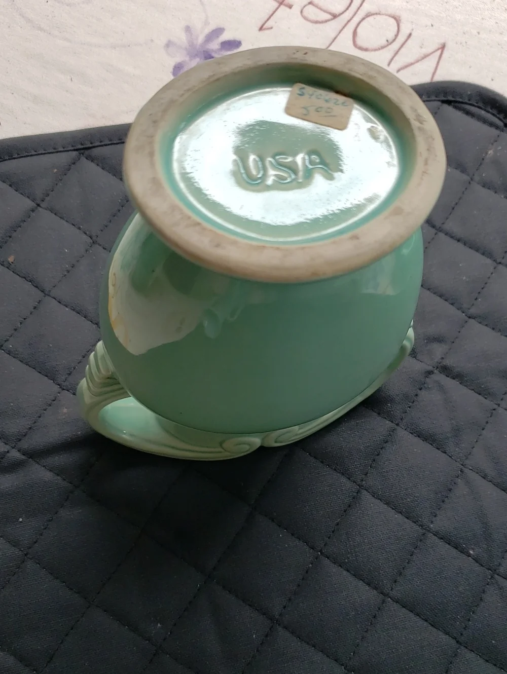 Seafoam Green Ceramic Double-Handled Vase - MCM